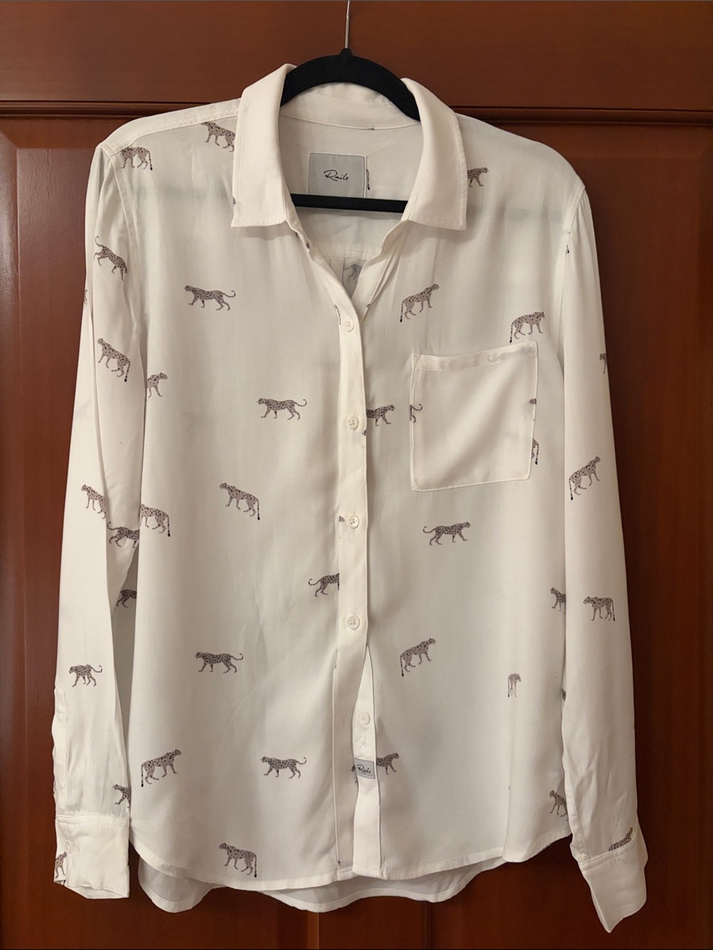 Rails Cream Button-Up Shirt with Leopard Print